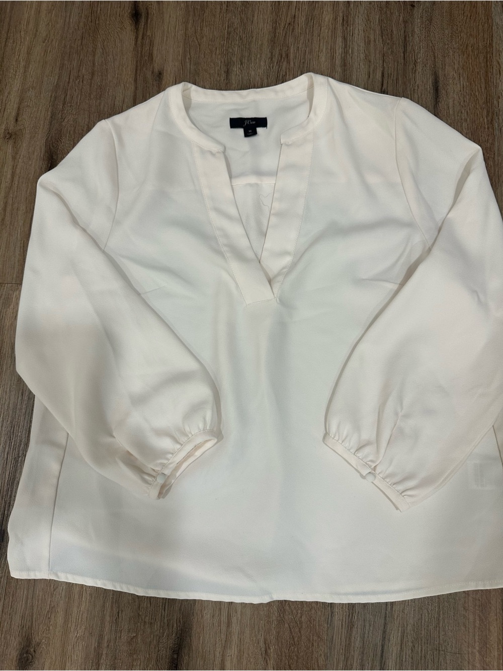 J. Crew Cream Split-Neck Long-Sleeve Blouse